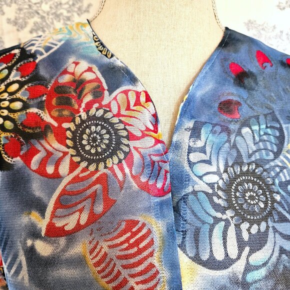 Retro Style Caftan Sheer Blue Floral S to Plus New - Picture 3 of 11